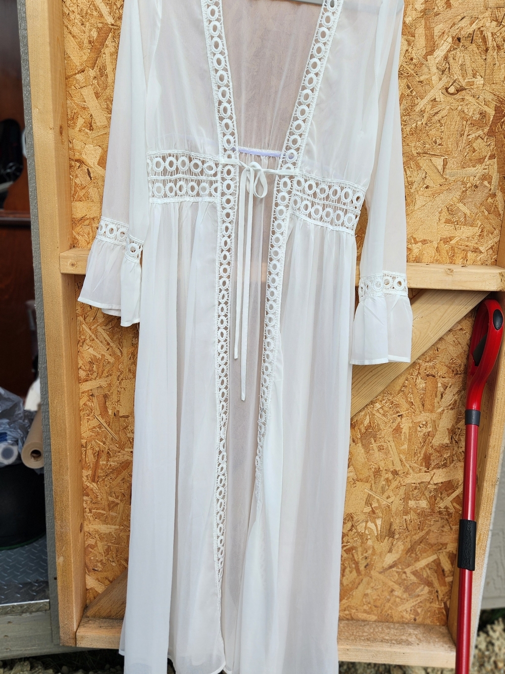 Sheer Lace-Trim White Robe - Women's Intimates